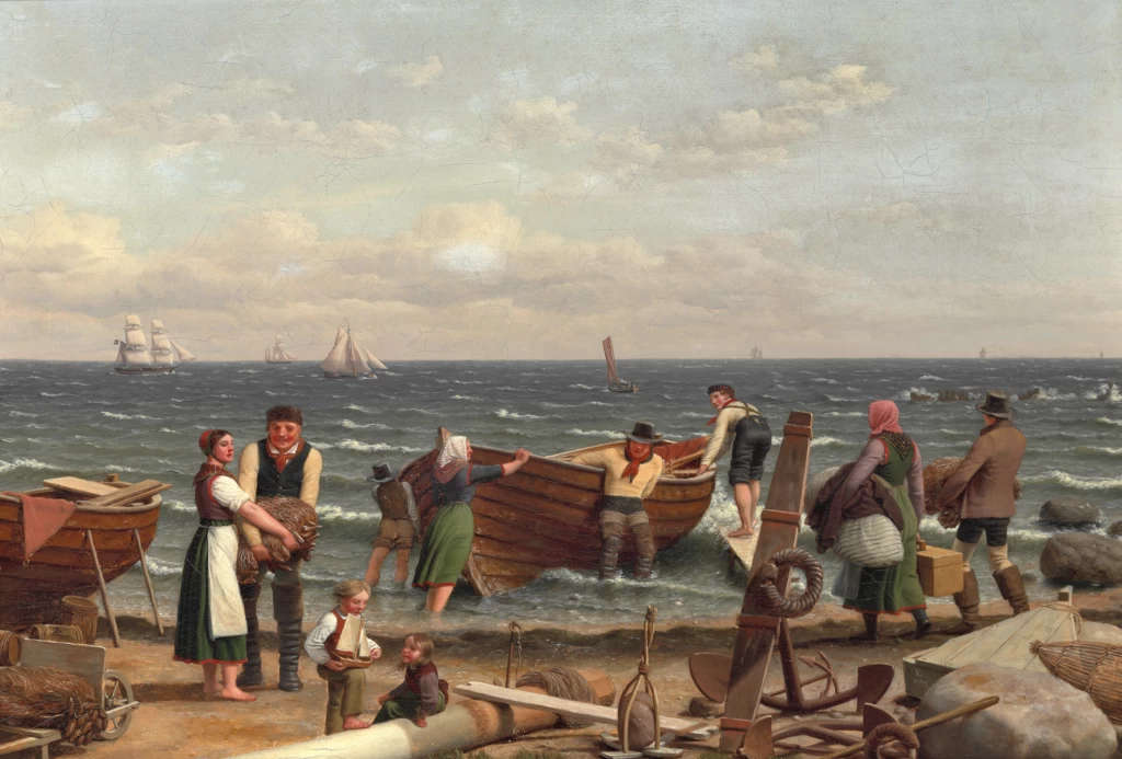 Sulla costa del mare. Pescatori danesi in procinto di andare a pescare